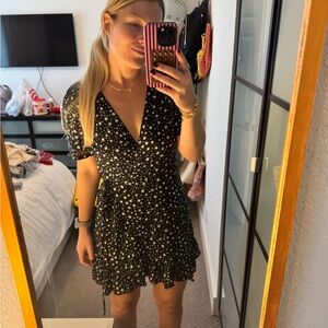 Black Star Print Wrap Dress
